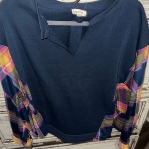 Paper + Lee navy blue sweatshirt with plaid long sleeves pockets cute size 3x